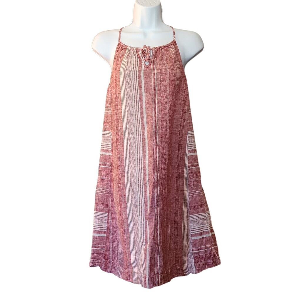 Sonoma Womens Linen Shift Dress Size S Red White Sleeveless Halter Knee Length